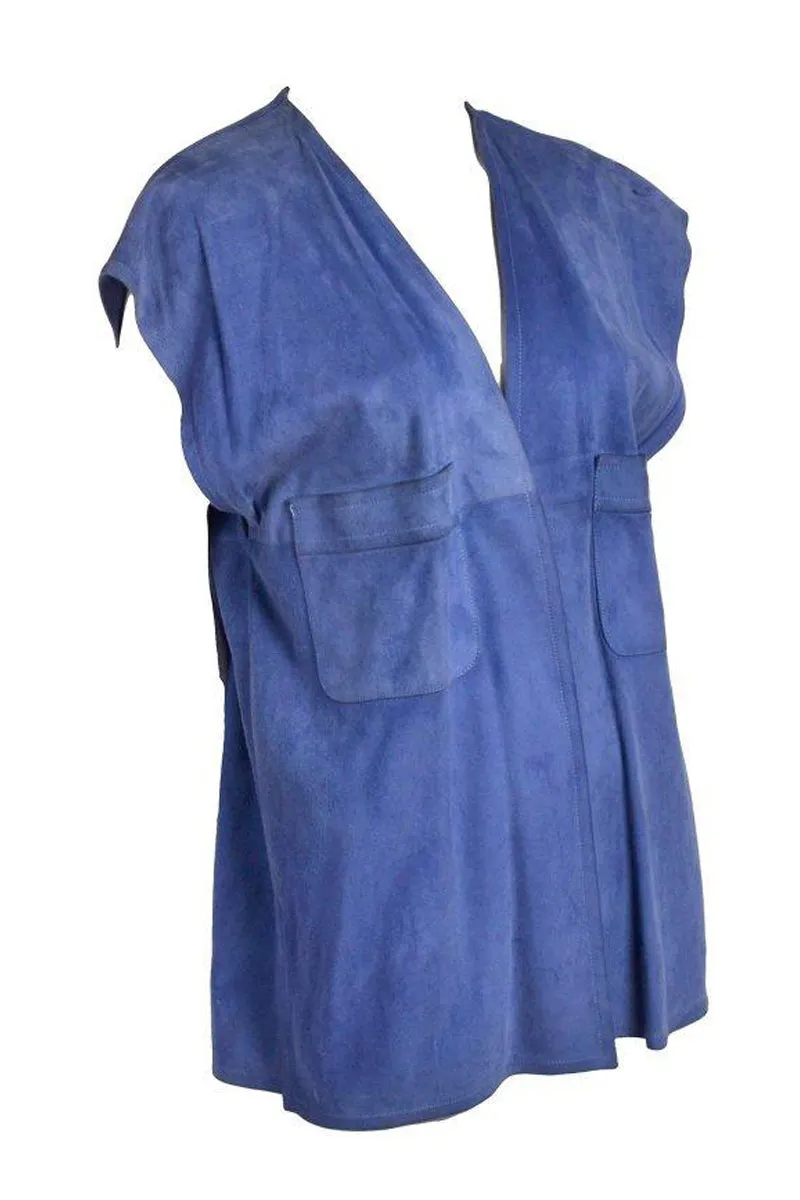 1970s Gucci Blue Suede Vest or Sleeveless Jacket with Breast Pockets