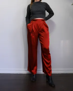 90s Burnt Orange Wide Leg Flowy Trousers - M