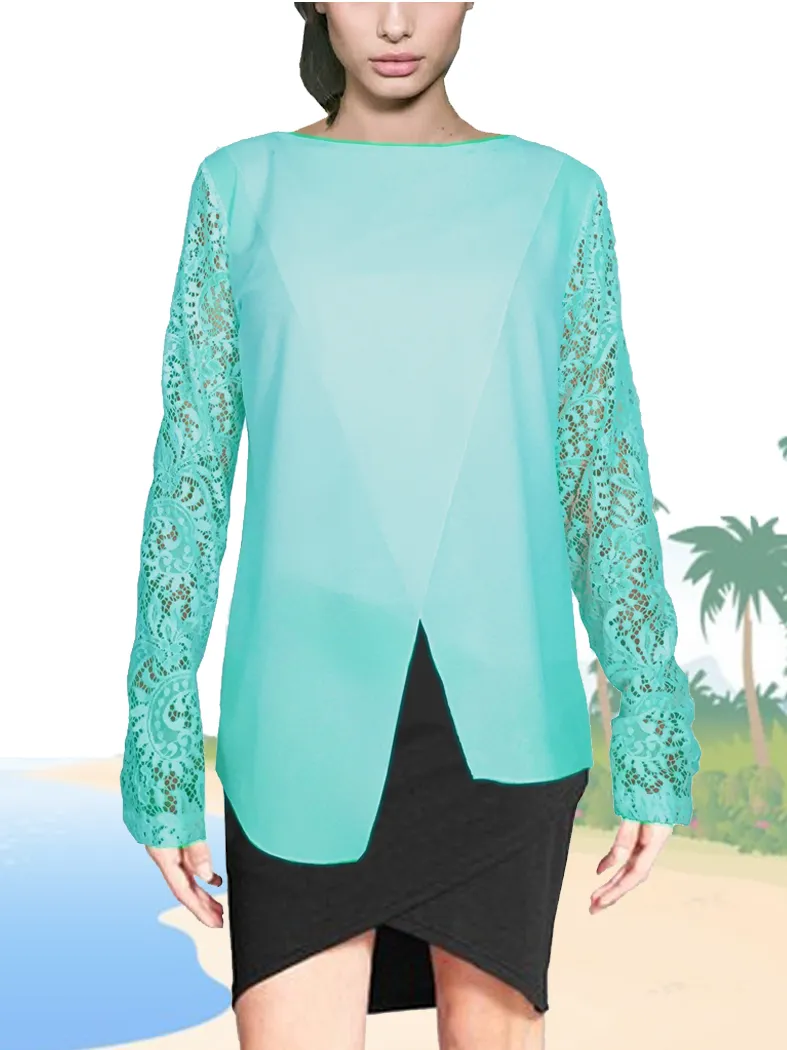 ASHORE WOMENS APART LACE  BLOUSE TOPS