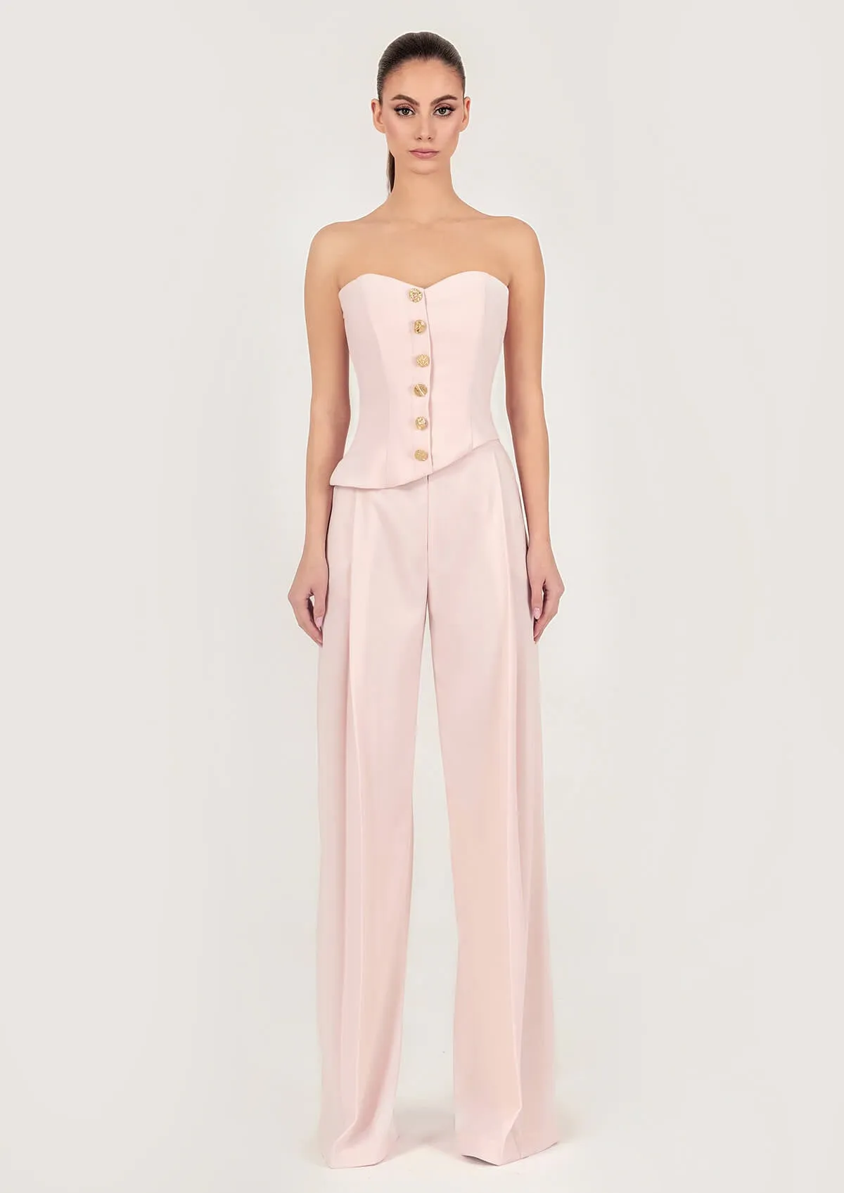 Asymmetric Gold Button Crepe Corset Top