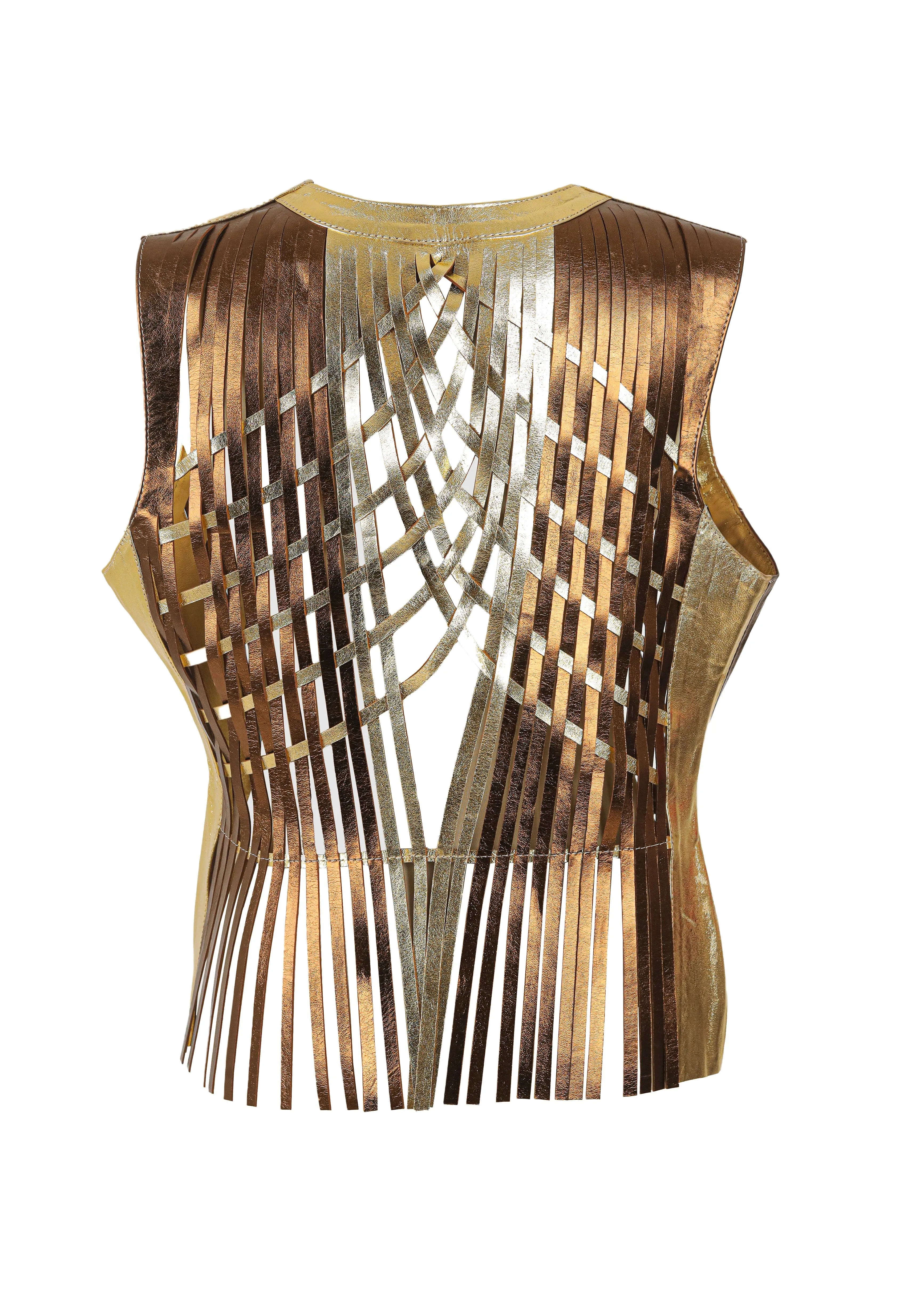 Attalea Fringed V-Neck Leather Vest