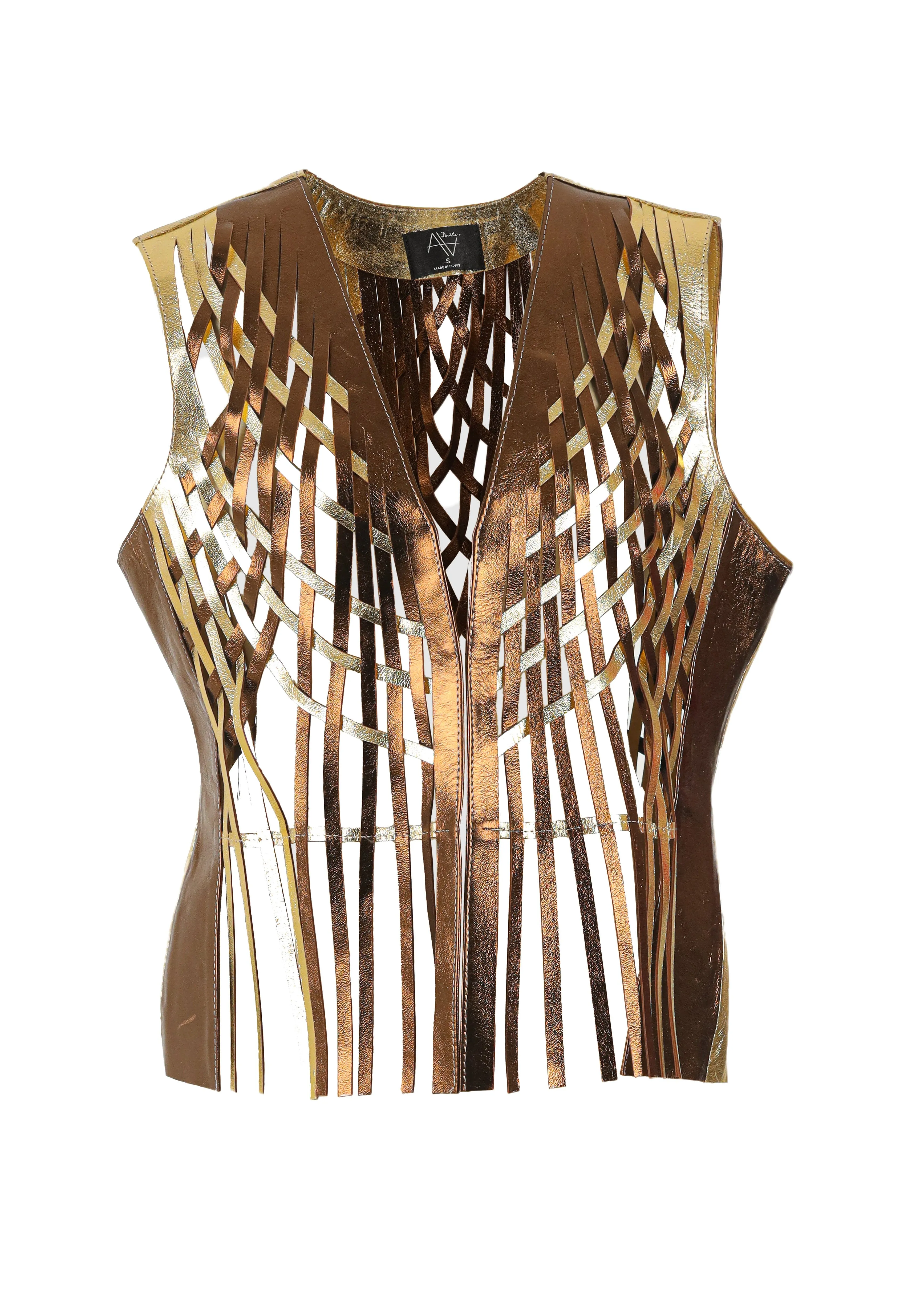 Attalea Fringed V-Neck Leather Vest