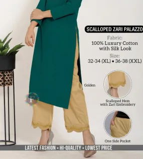 Beige Cotton Palazzo Pants with Zari Embroidery