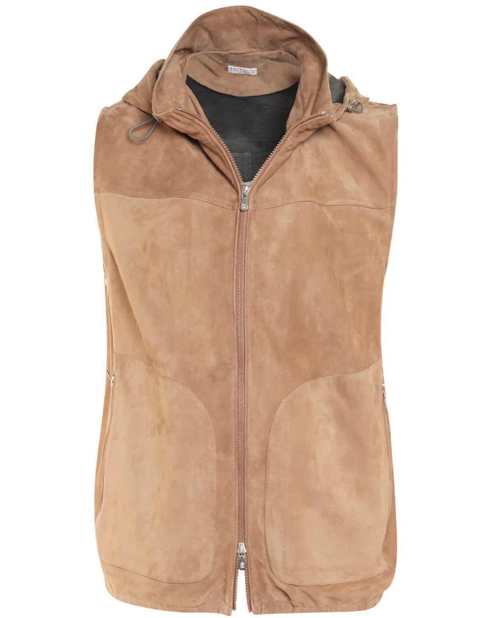 Beige Suede Hooded Vest