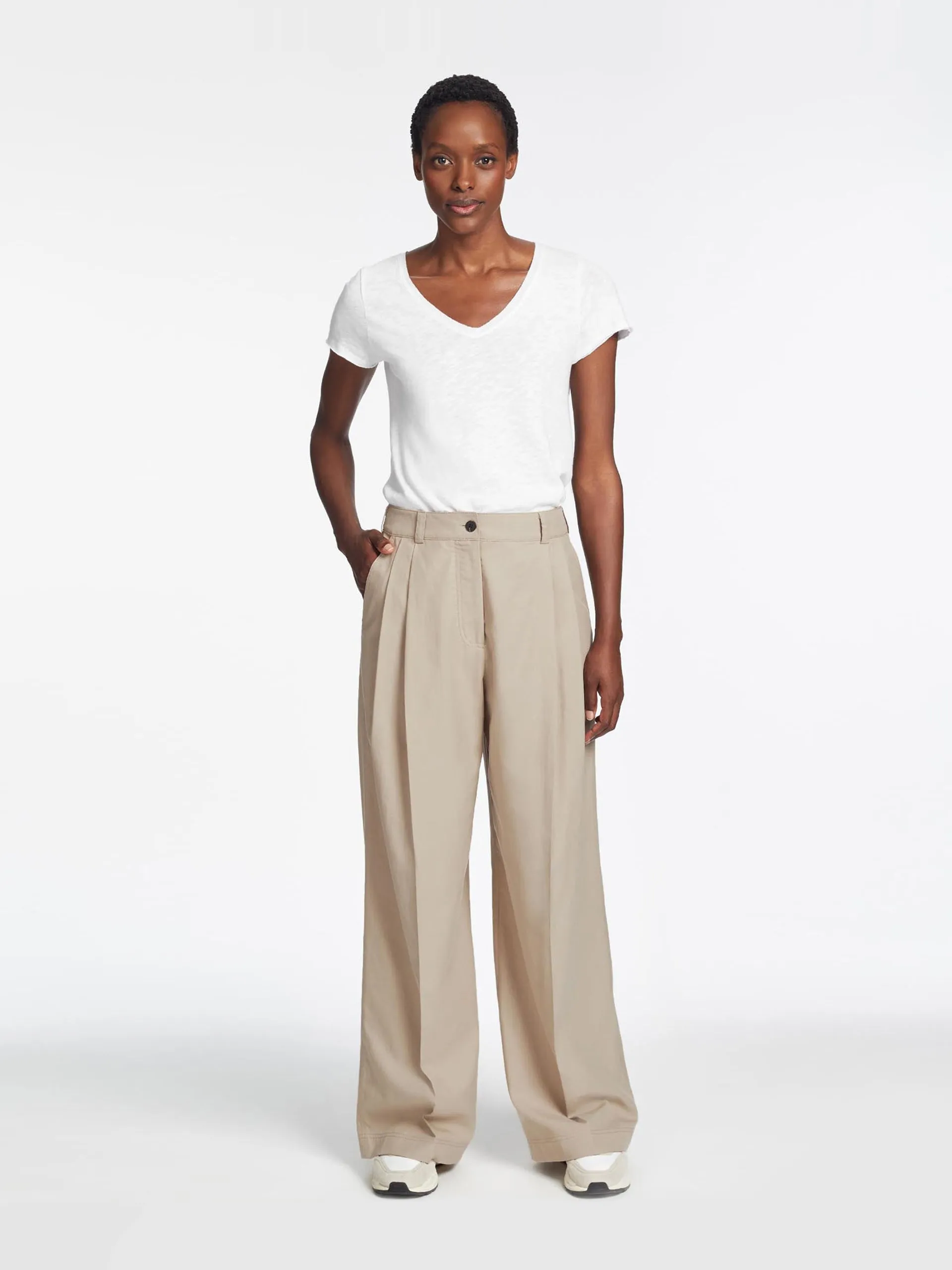 Beige Tamara cotton twill trouser