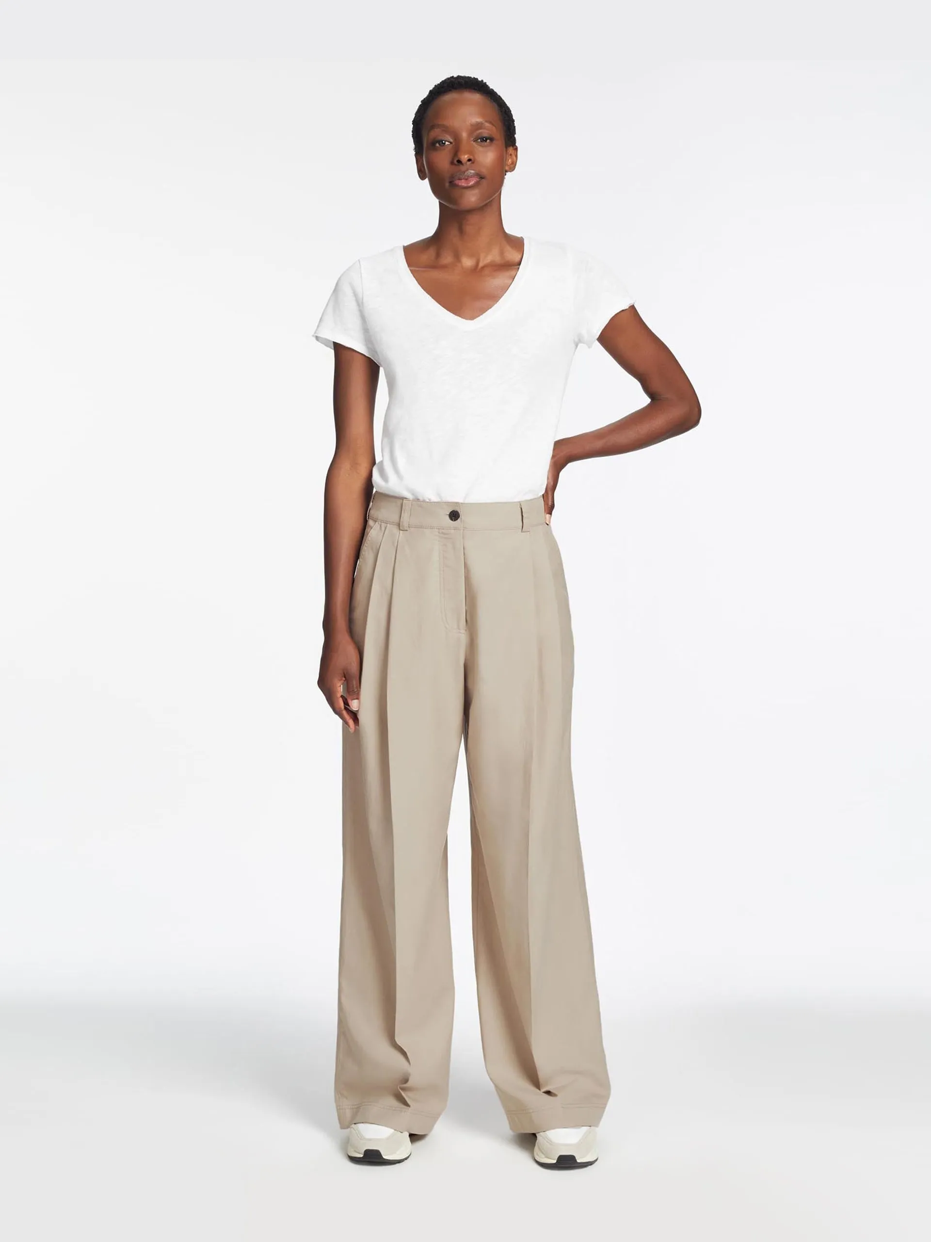 Beige Tamara cotton twill trouser