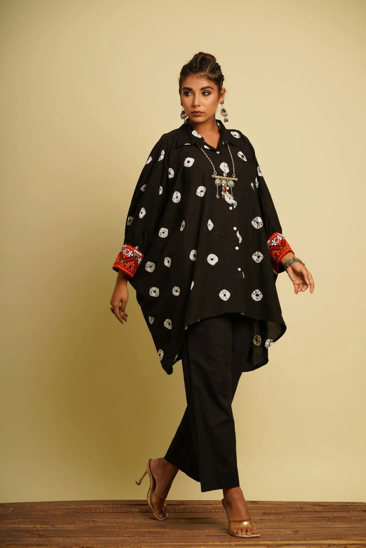 Black Embroidered Cotton Kaftan