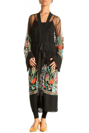 Black Embroidered Floral Robe