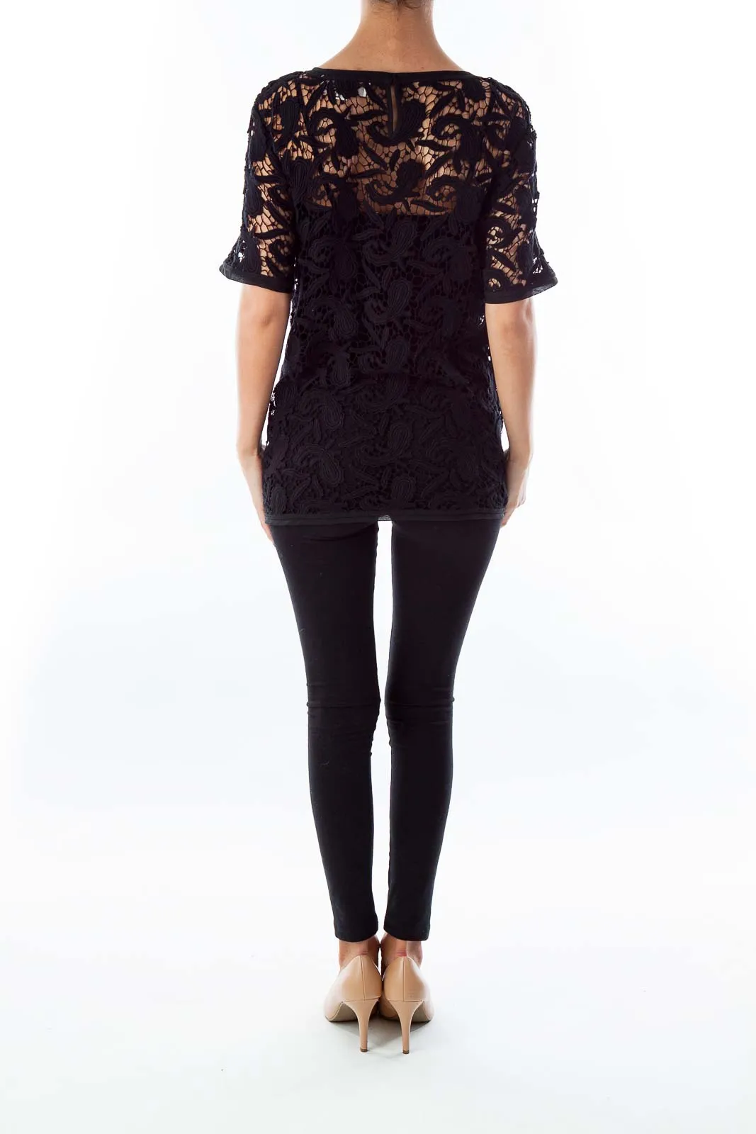 Black Lace Embroidered Top