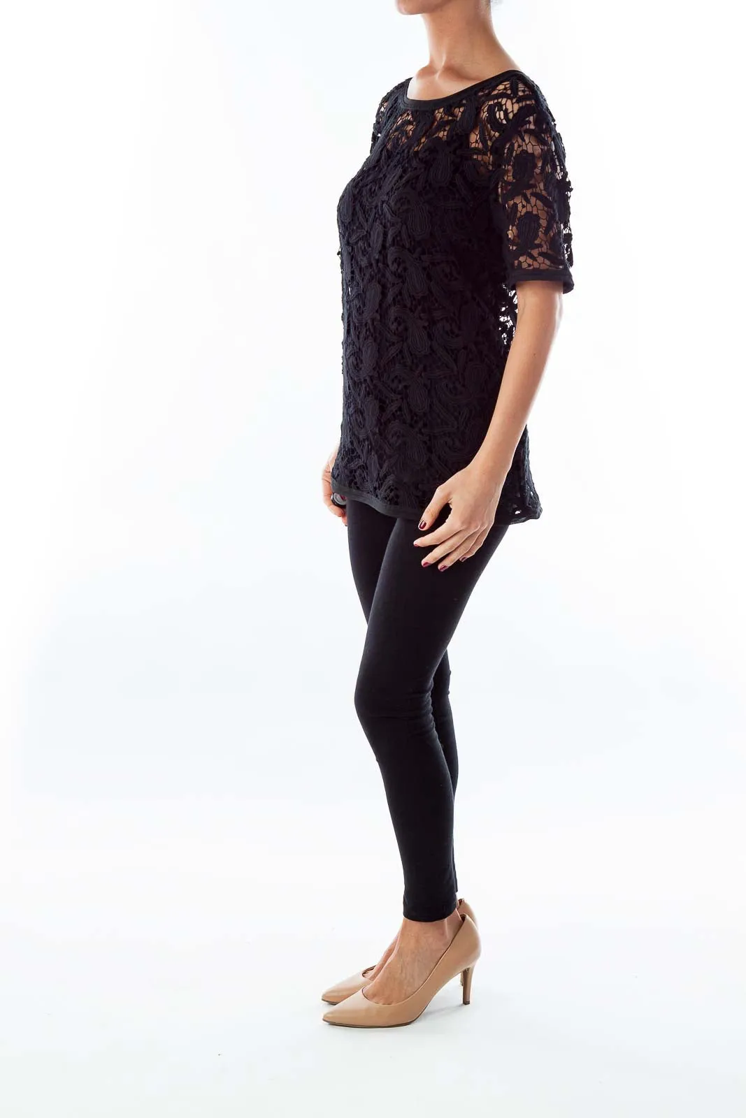 Black Lace Embroidered Top