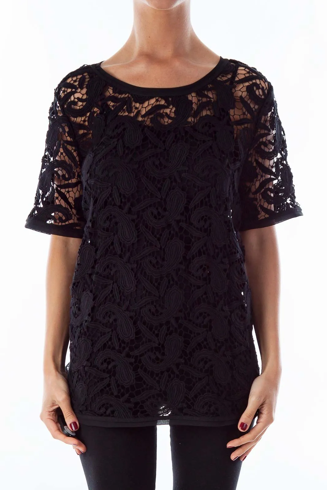 Black Lace Embroidered Top