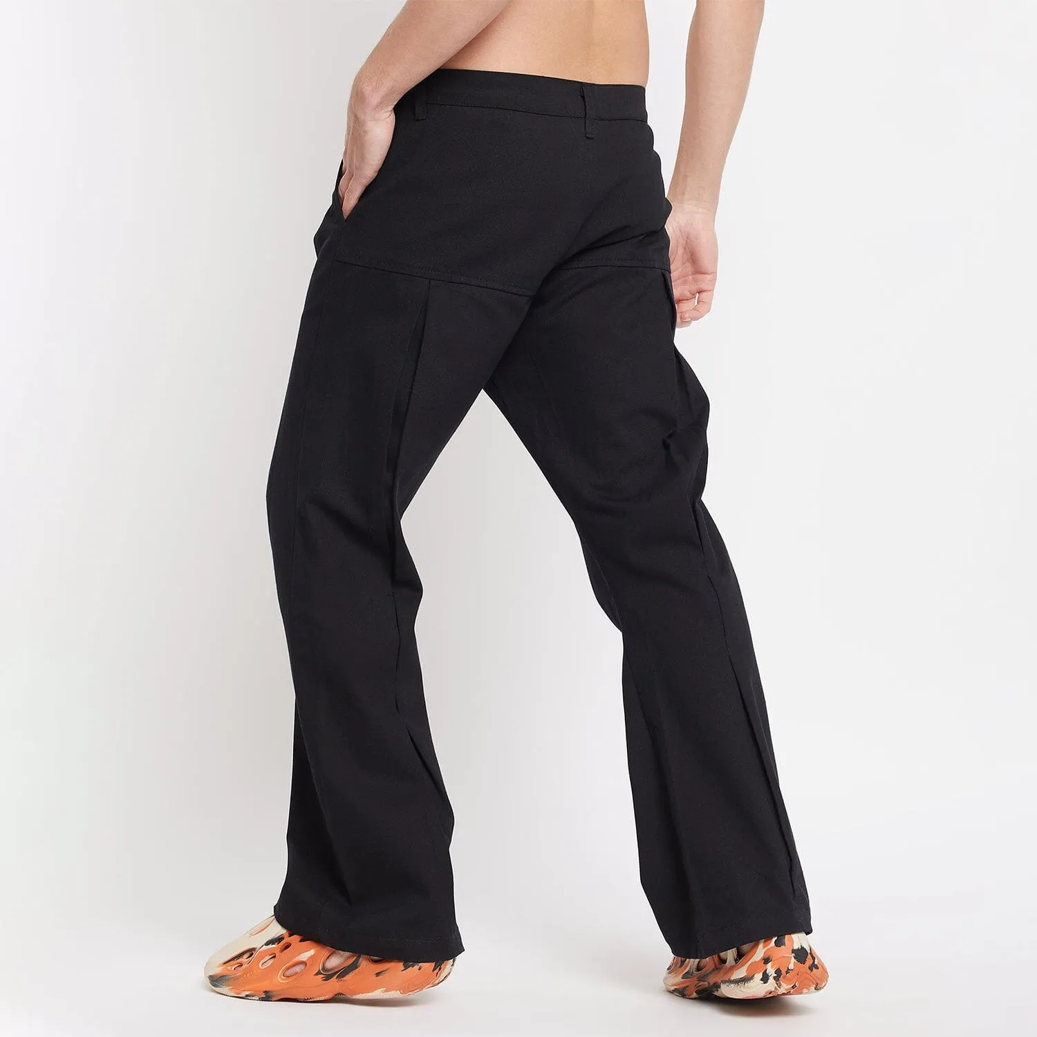 Black Pleated Flared Trousers