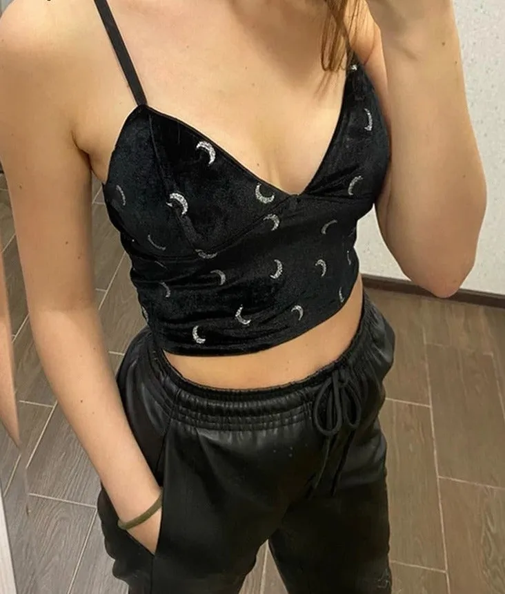 Black Velour Camis Tops