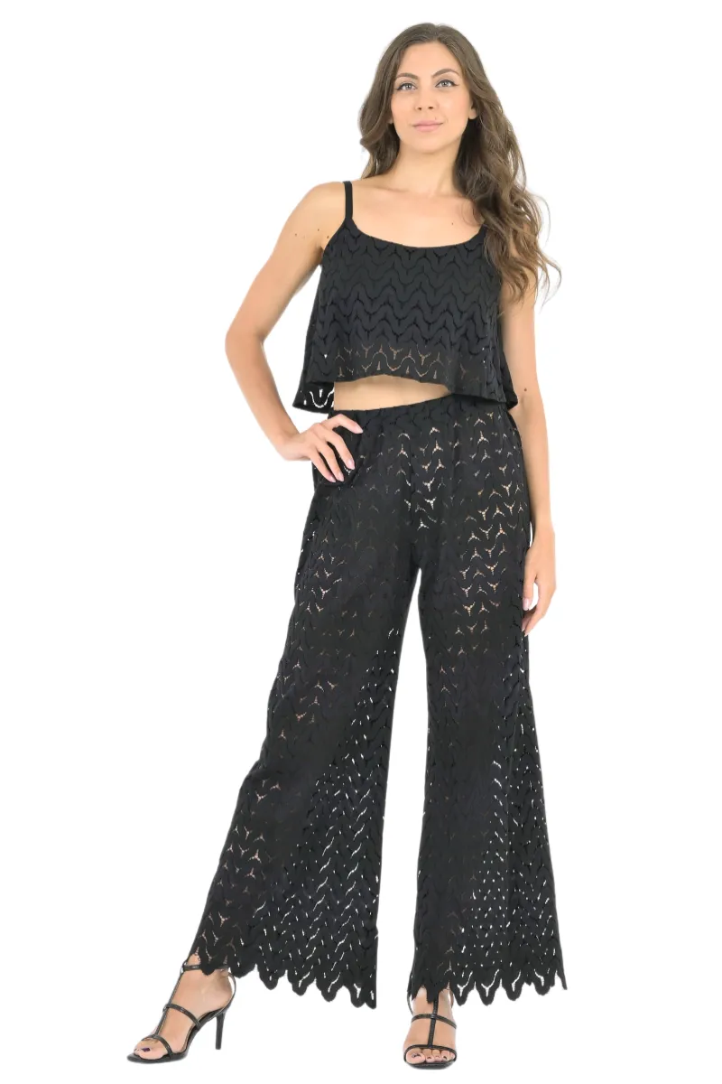 Black Zig Zag Lace Wide-Leg Tango Pants