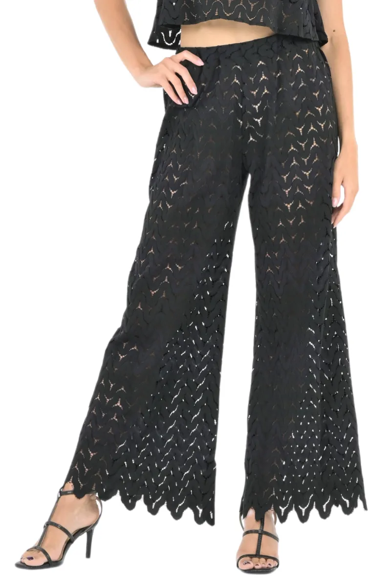 Black Zig Zag Lace Wide-Leg Tango Pants