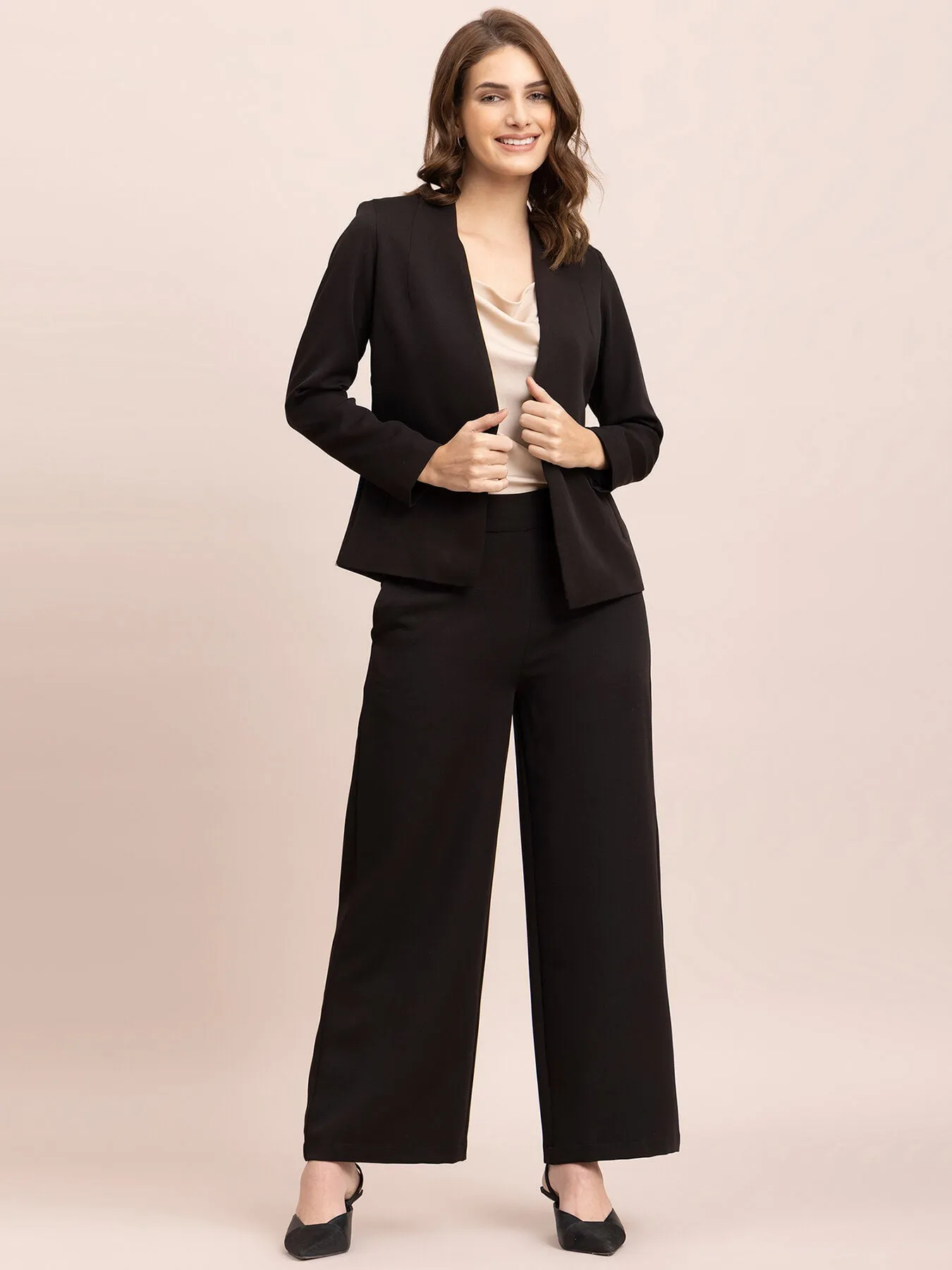 Blazer And Wide Legged Trousers Co-ord - Black