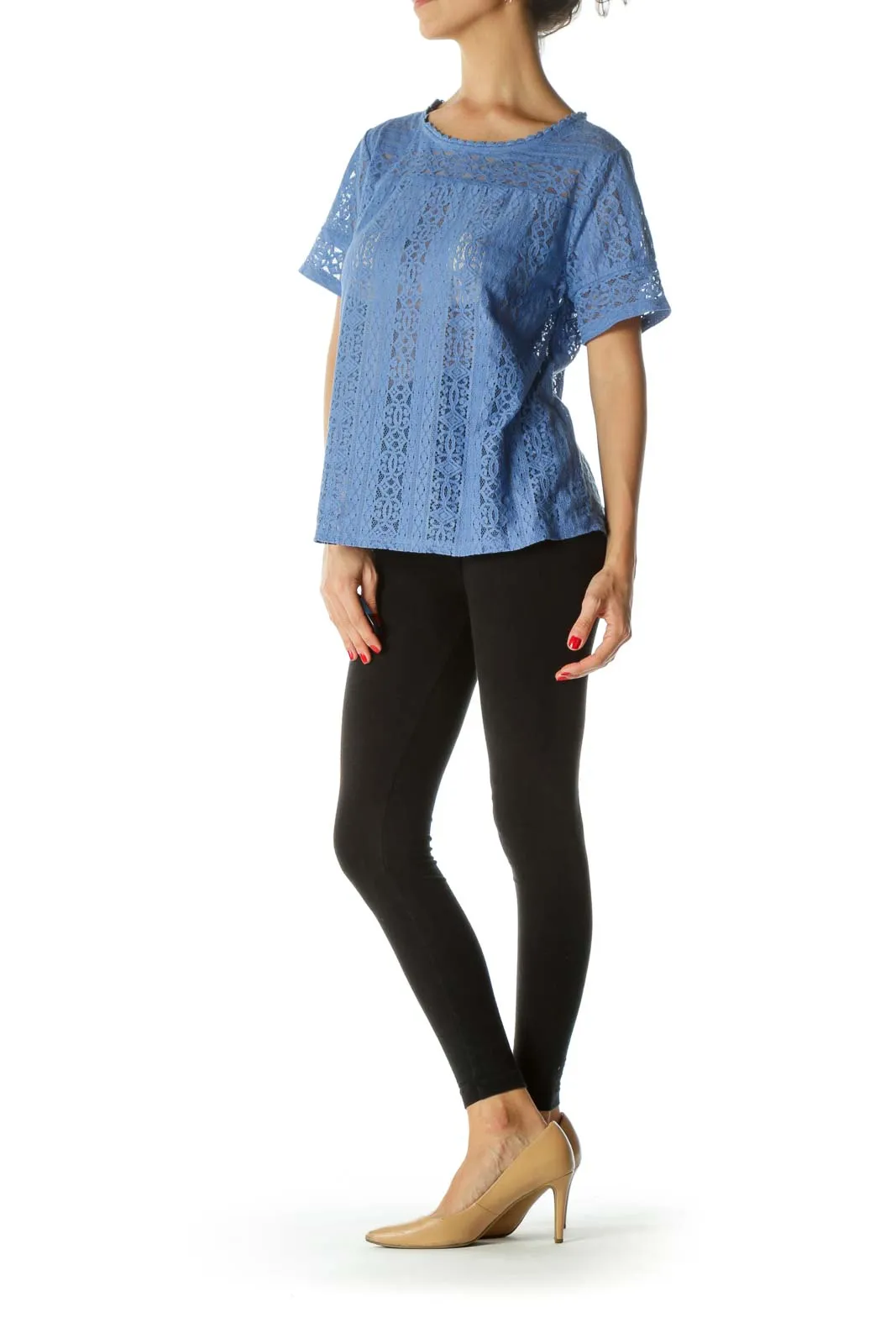 Blue Embroidered Lace Top