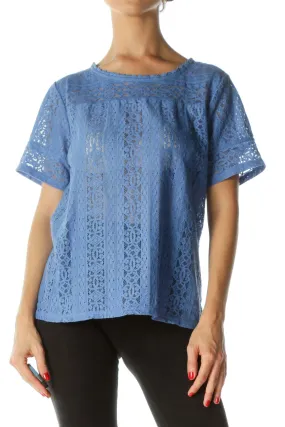 Blue Embroidered Lace Top