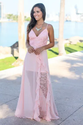 Blush Maxi Dress with Embroidered Top and Lace Detail