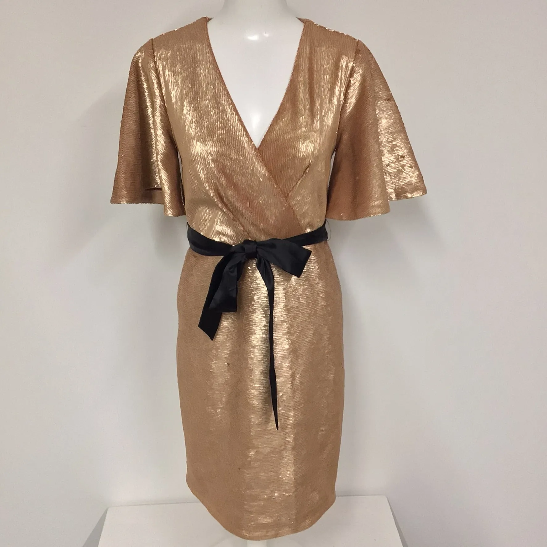 BNWT Biba Rose Gold Sequin Wrap Party Dress Size 10