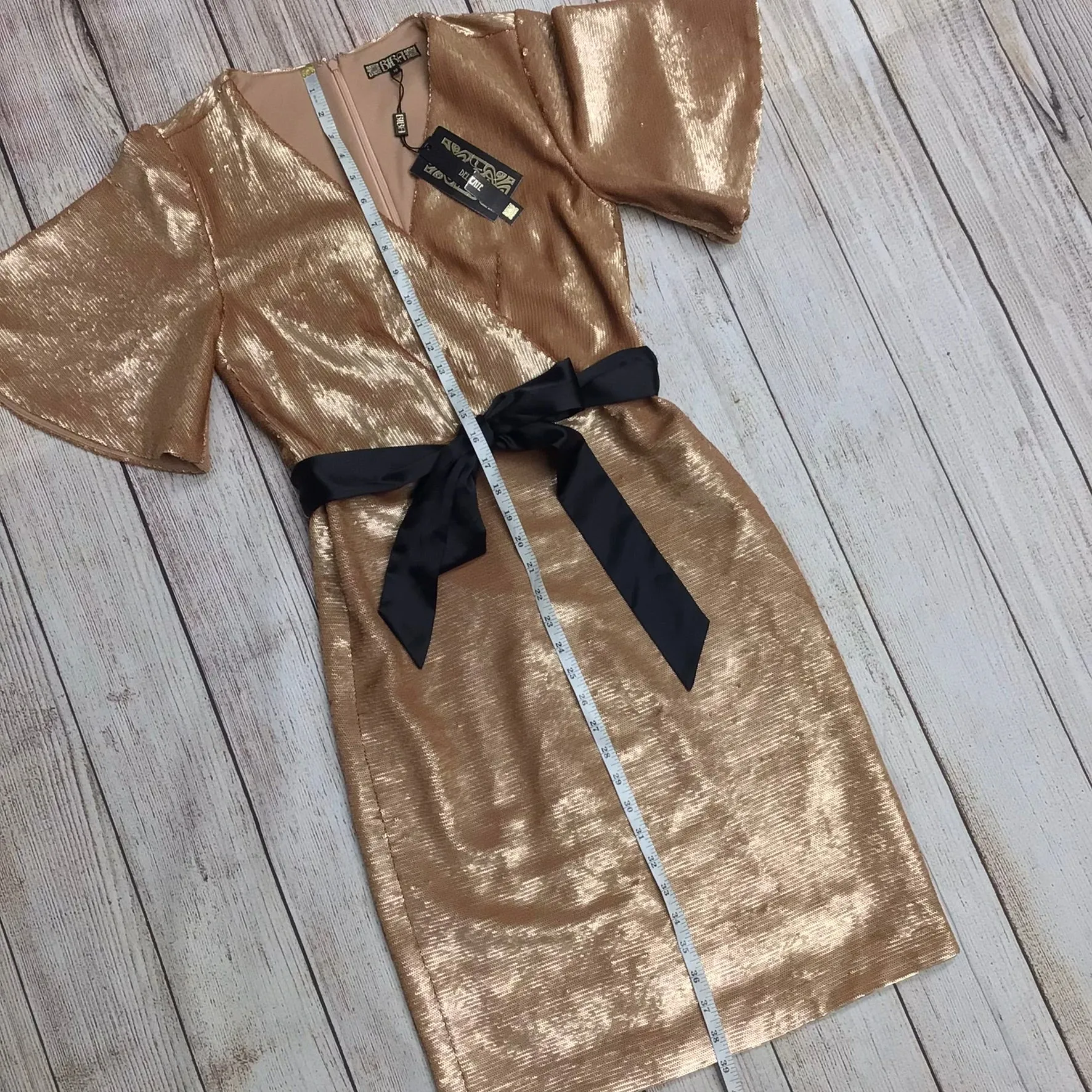 BNWT Biba Rose Gold Sequin Wrap Party Dress Size 10