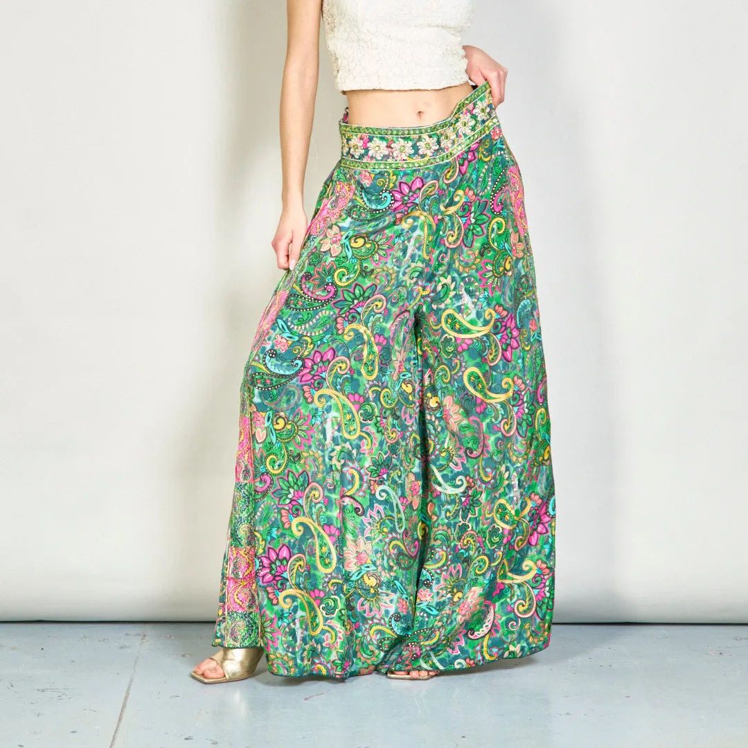 Bohemian paisley print wide-leg trousers wholesale