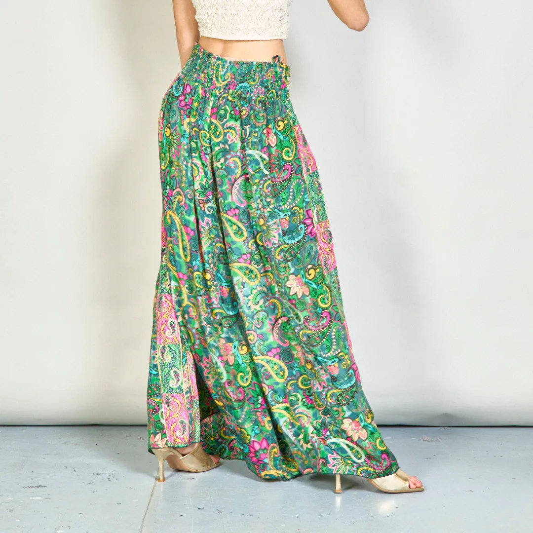 Bohemian paisley print wide-leg trousers wholesale