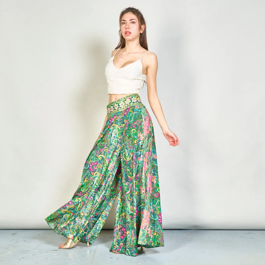 Bohemian paisley print wide-leg trousers wholesale