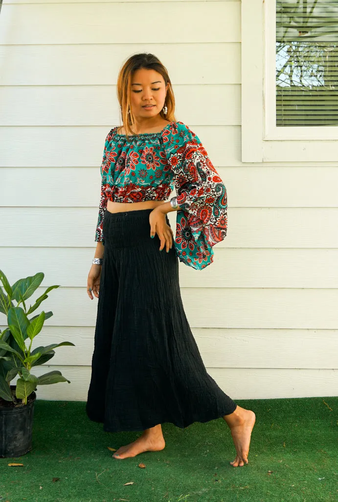 Bohemian Red Teal Paisley Mandala Bell Sleeves Top