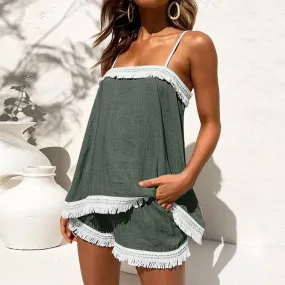 Boho Sling Tassel Shorts Set