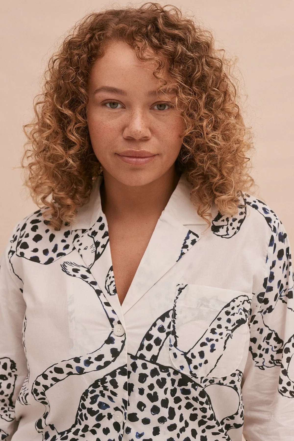 Boxy Shirt and Wide Leg Trouser Set The Jag Print Cream