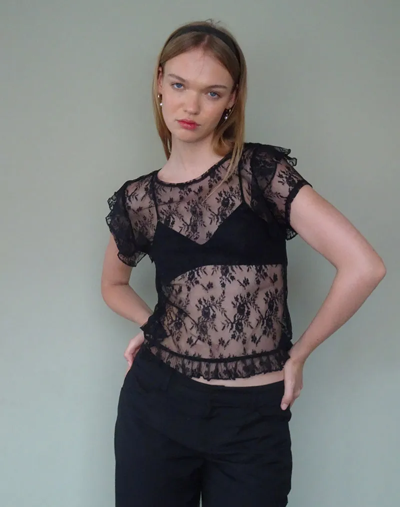 Champel Top in Wild Rose Lace Black