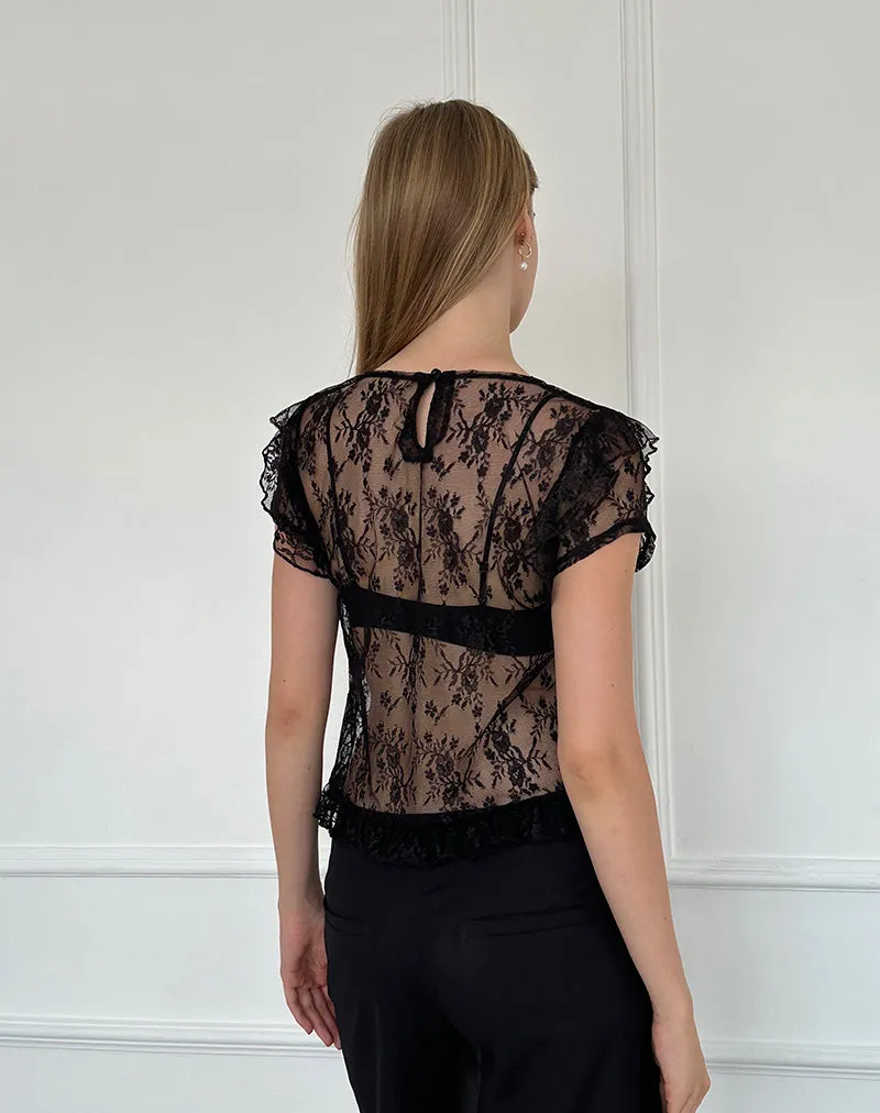 Champel Top in Wild Rose Lace Black