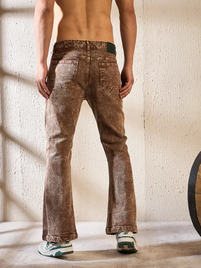 Cinnamon grunge wash cut & sew flared denim