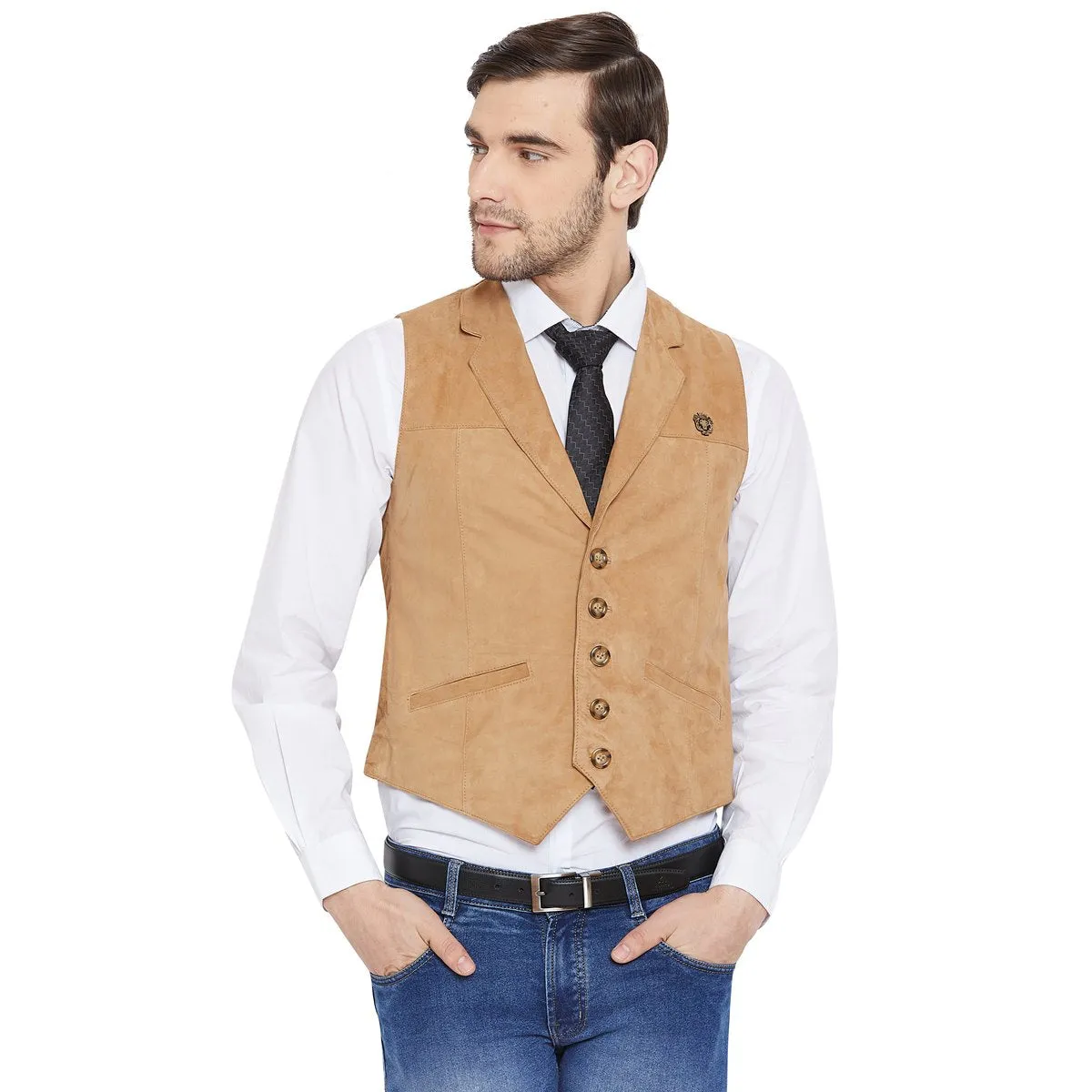 Cowboy Look Vest in Camel Suede Leather