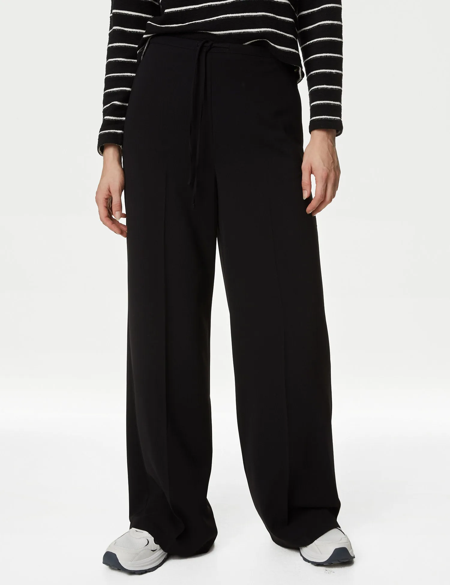 Crepe Elasticated Waist Wide Leg Trousers