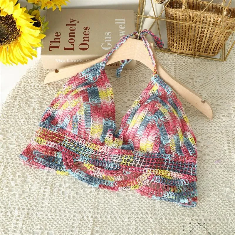 Crochet Tassel Halter Neck Crop Top