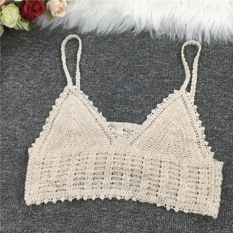 Crochet Tassel Halter Neck Crop Top