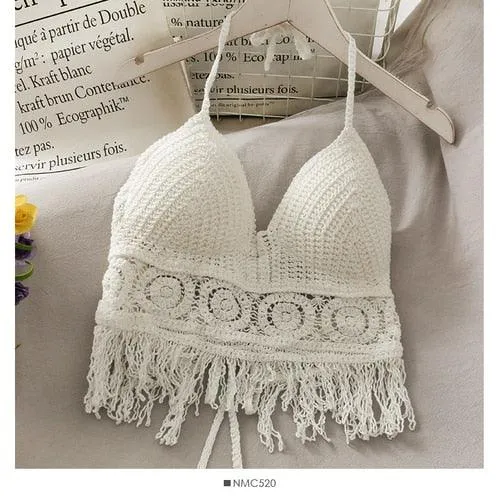 Crochet Tassel Halter Neck Crop Top