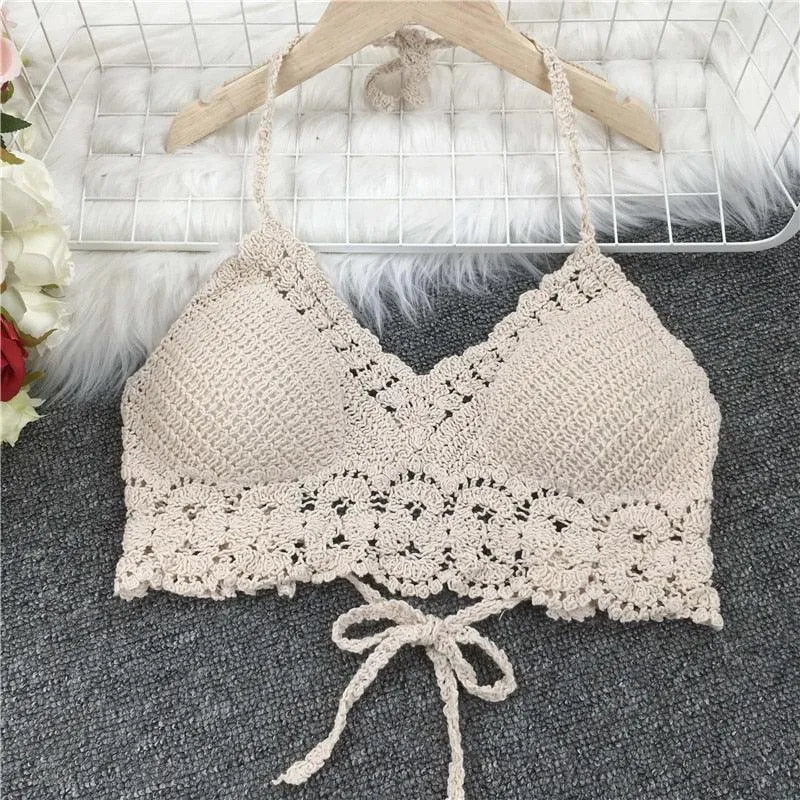 Crochet Tassel Halter Neck Crop Top