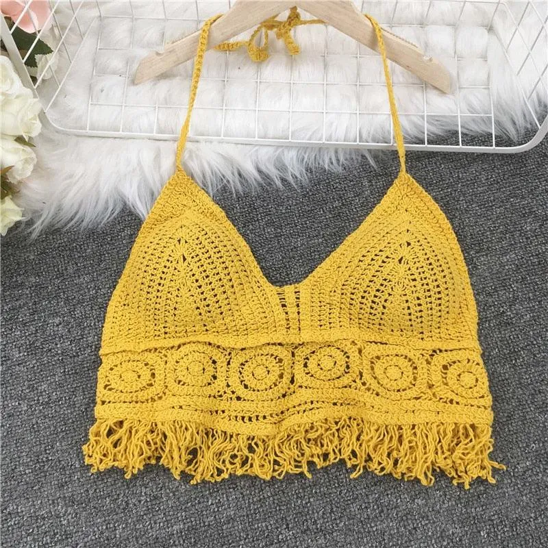 Crochet Tassel Halter Neck Crop Top