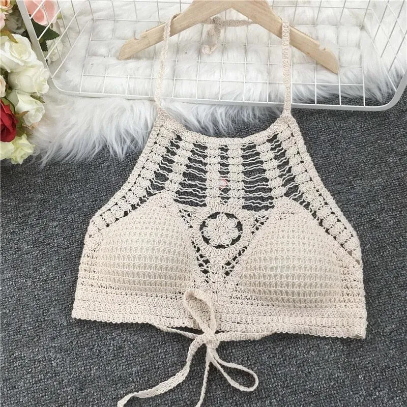 Crochet Tassel Halter Neck Crop Top