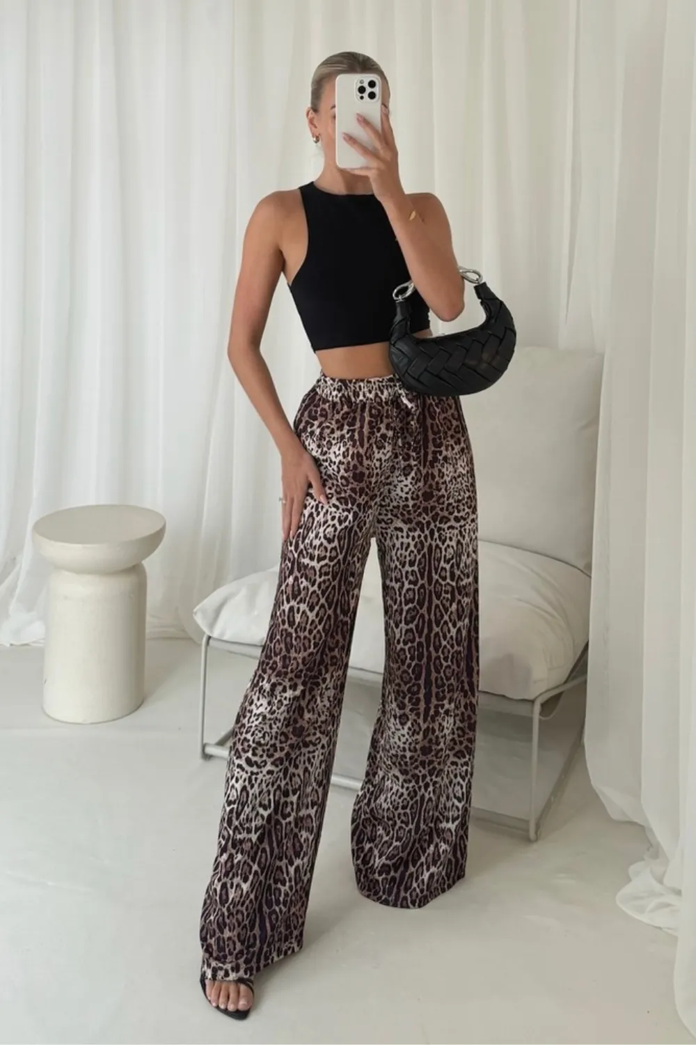 Daniella leopard satin trousers