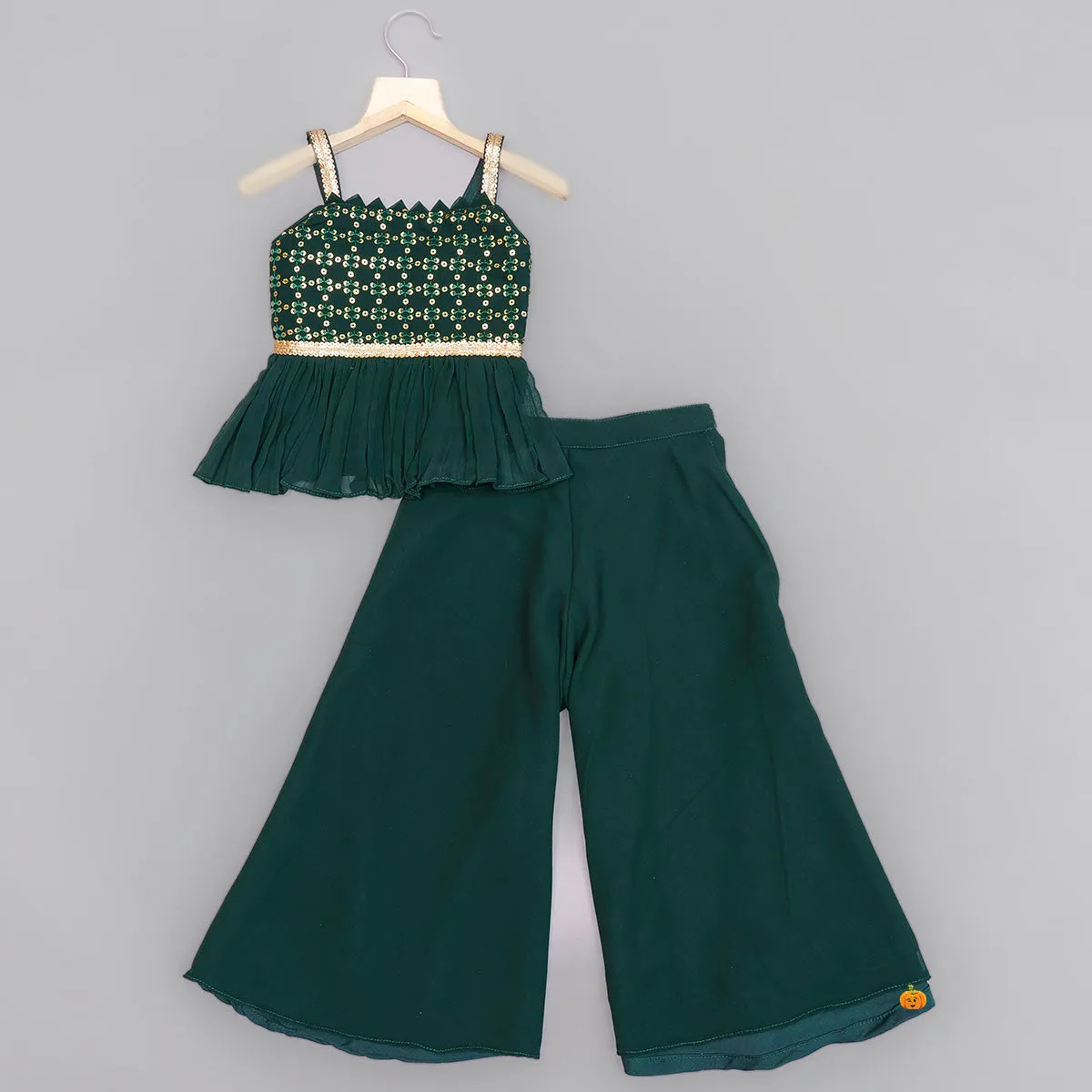 Dark Green Palazzo for Girls with Peplum Kurti