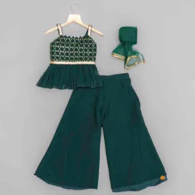 Dark Green Palazzo for Girls with Peplum Kurti