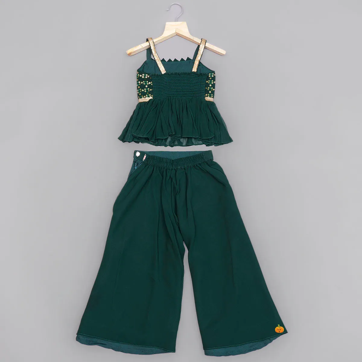 Dark Green Palazzo for Girls with Peplum Kurti