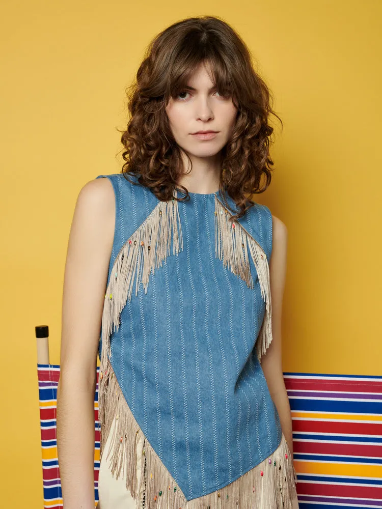 Deborah Striped Denim Top