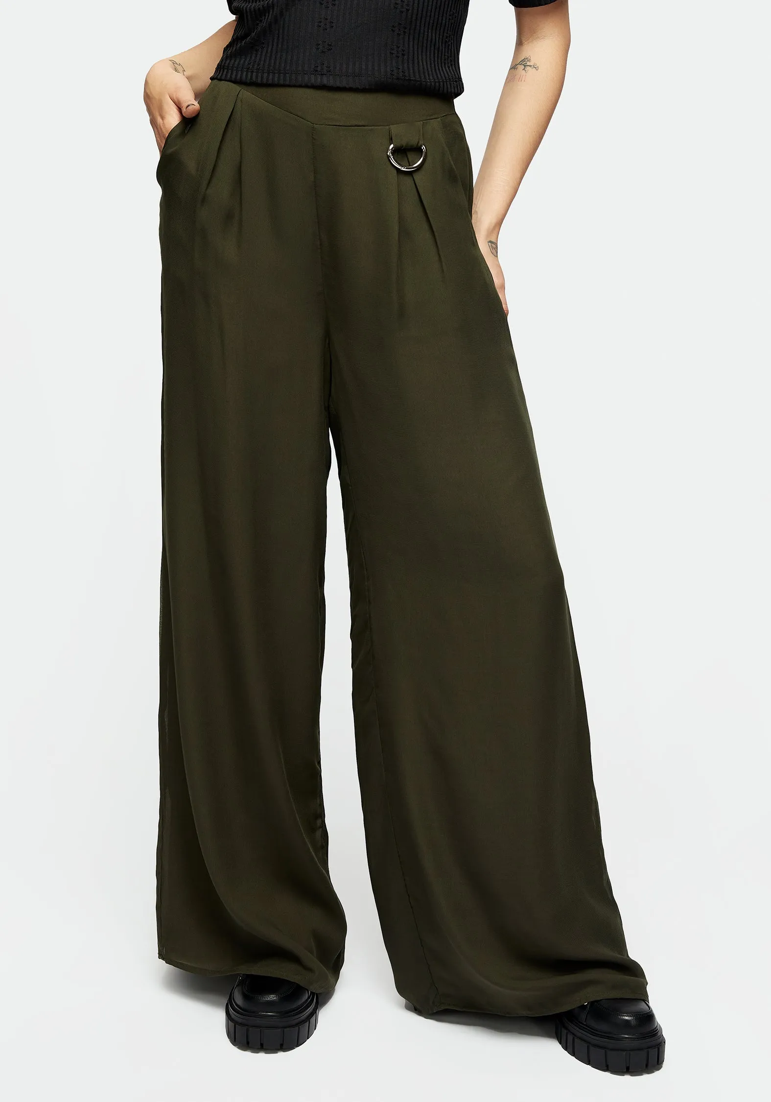 Descensum Wide Leg Green Trousers