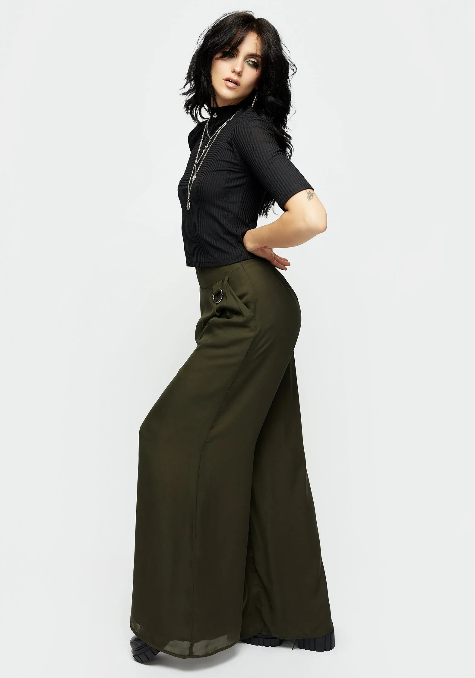 Descensum Wide Leg Green Trousers