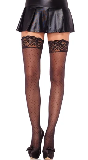 Diamond Dot Lace Top Thigh Highs